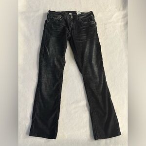 True Religion Jeans Mens 30 Ricky Relaxed Straight Flap Pockets Whiskered Black